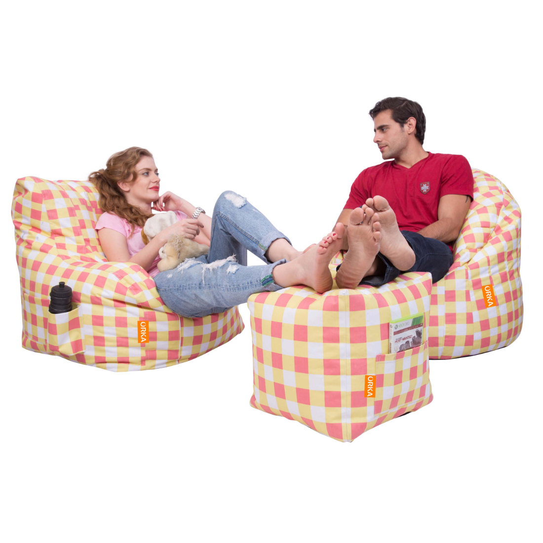 Can bean bags Combo Arm Chair, Big Boss Chair, Footstool Bean Bag (Yellow)
